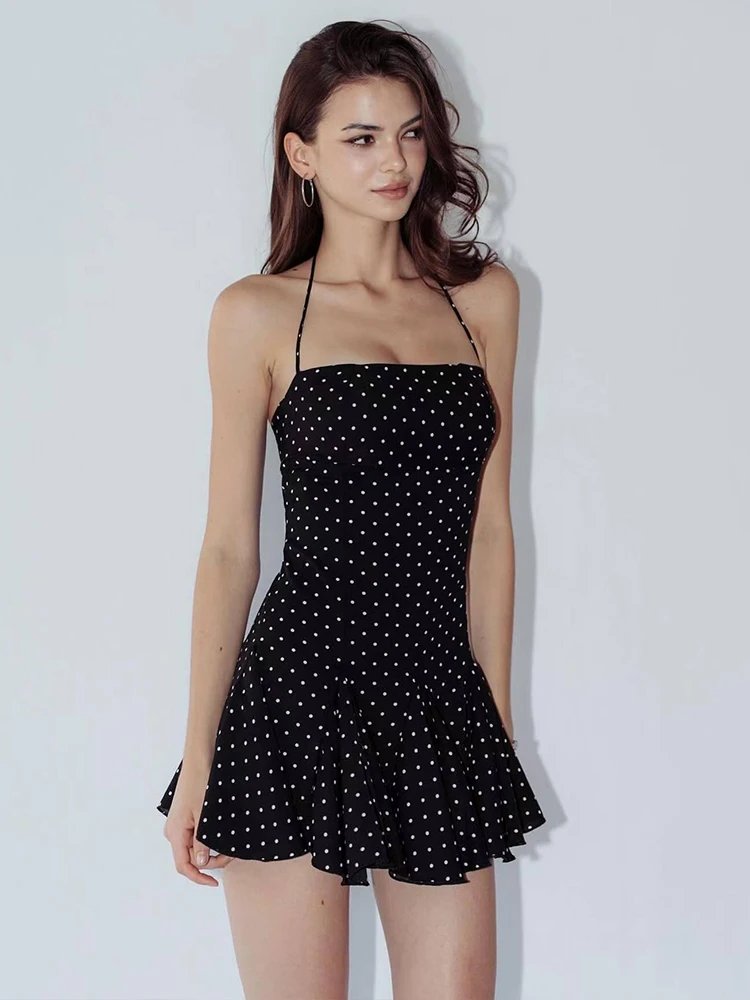 Weird Puss Polka Dot Print Dress Women Halter Backless Skinny Folds Elegant Birthday Party Fashion Summer Classic Mini Bodycon Weird Puss Polka Dot Print Dress Women Halter Backless Skinny Folds Elegant Birthday Party Fashion Summer Classic Mini Bodycon