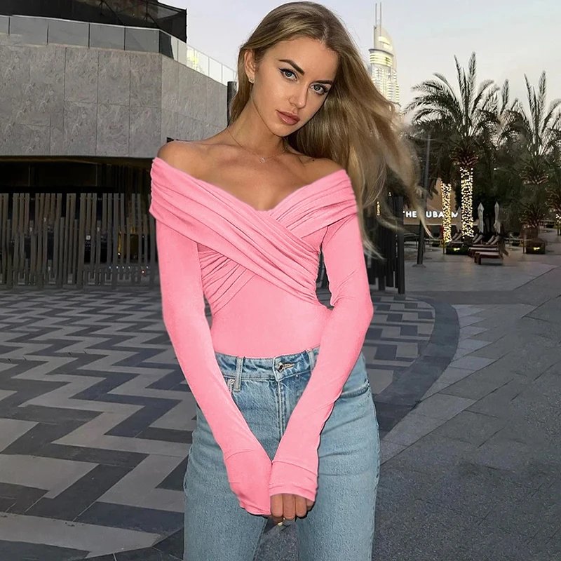 Off Shoulder Long Sleeve Bodysuit Elegant Slim Fit Off Shoulder Long Sleeve Bodysuit Elegant Slim Fit