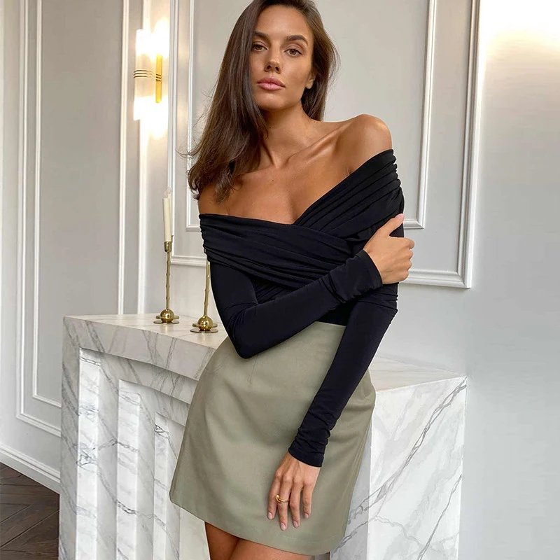 Off Shoulder Long Sleeve Bodysuit Elegant Slim Fit Off Shoulder Long Sleeve Bodysuit Elegant Slim Fit