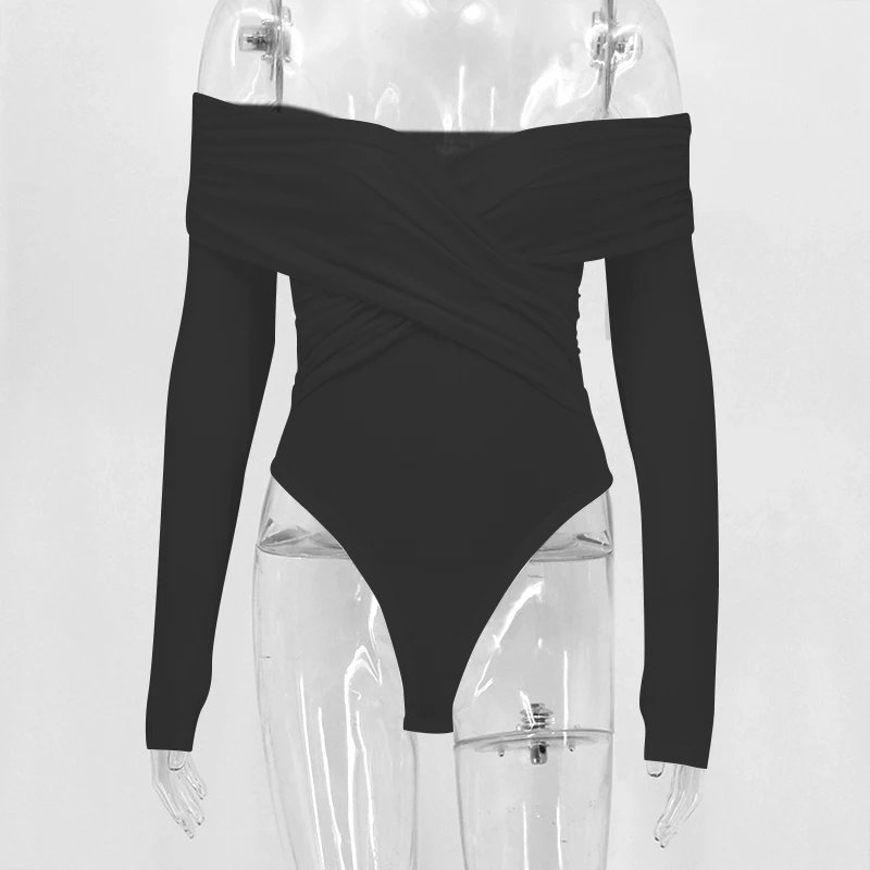 Off Shoulder Long Sleeve Bodysuit Elegant Slim Fit Off Shoulder Long Sleeve Bodysuit Elegant Slim Fit