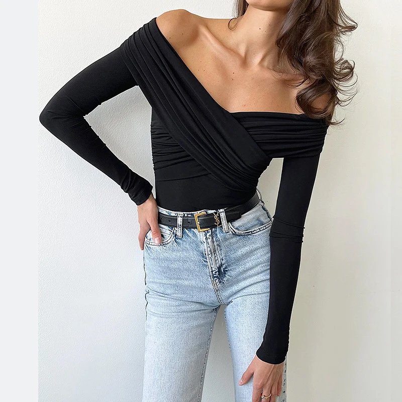 Off Shoulder Long Sleeve Bodysuit Elegant Slim Fit Off Shoulder Long Sleeve Bodysuit Elegant Slim Fit