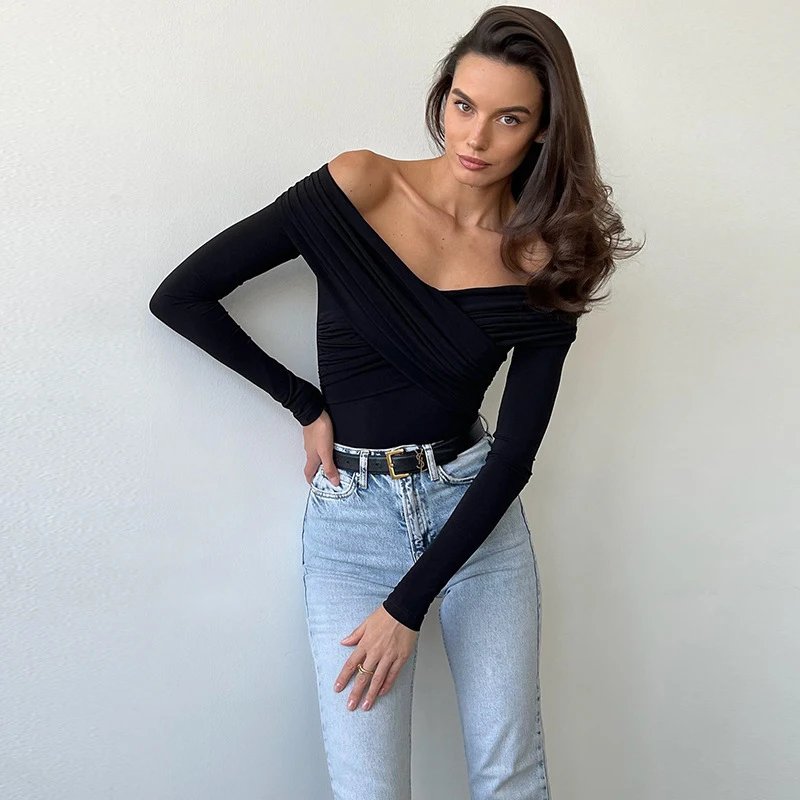 Off Shoulder Long Sleeve Bodysuit Elegant Slim Fit Off Shoulder Long Sleeve Bodysuit Elegant Slim Fit