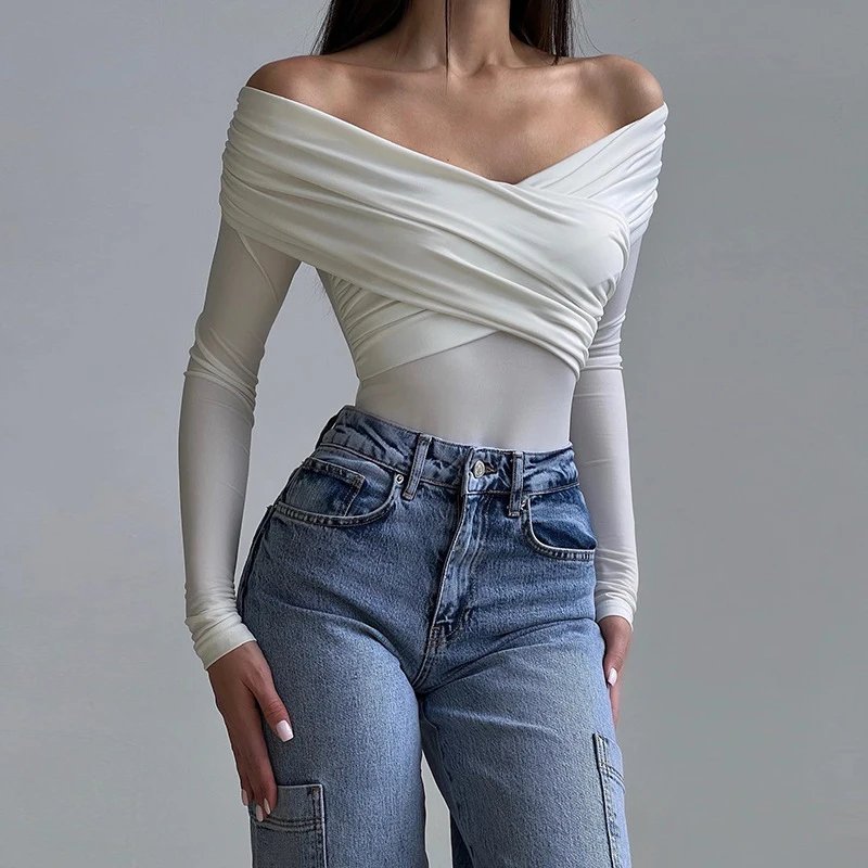 Off Shoulder Long Sleeve Bodysuit Elegant Slim Fit Off Shoulder Long Sleeve Bodysuit Elegant Slim Fit