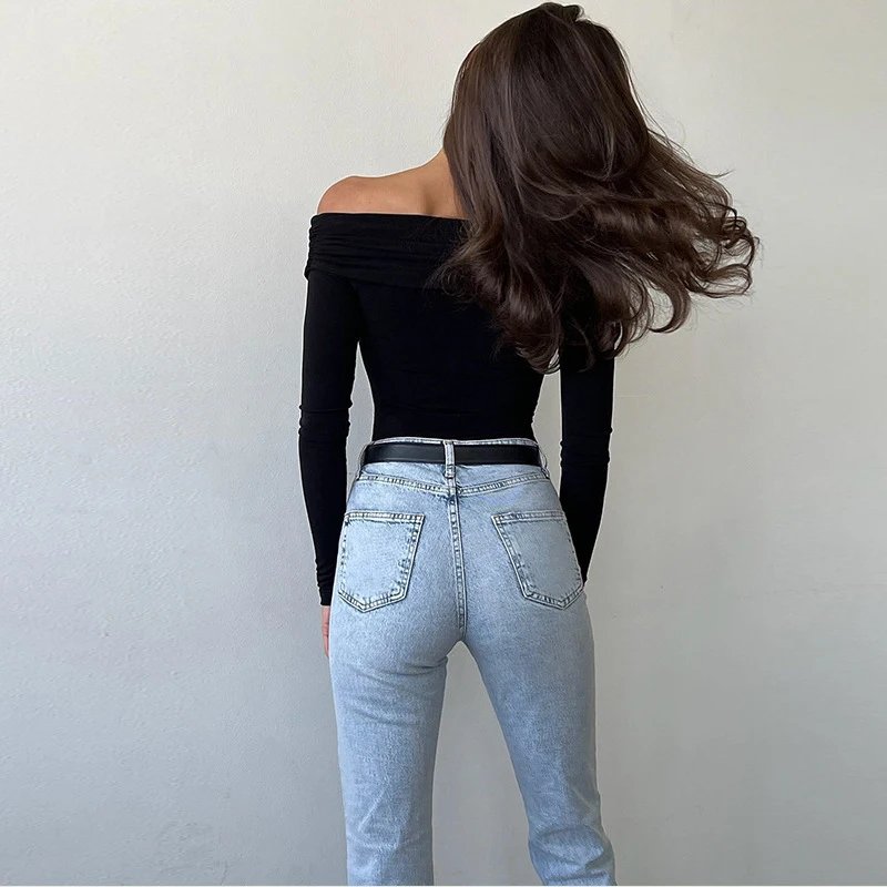 Off Shoulder Long Sleeve Bodysuit Elegant Slim Fit Off Shoulder Long Sleeve Bodysuit Elegant Slim Fit