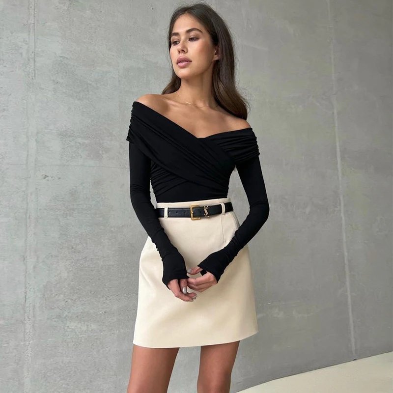 Off Shoulder Long Sleeve Bodysuit Elegant Slim Fit Off Shoulder Long Sleeve Bodysuit Elegant Slim Fit
