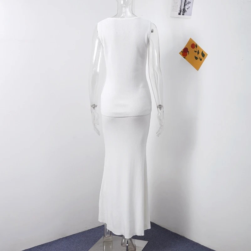 Elegant Knit Two Piece Set Women Vest and Midi Skirt Elegant Knit Two Piece Set Women Vest and Midi Skirt