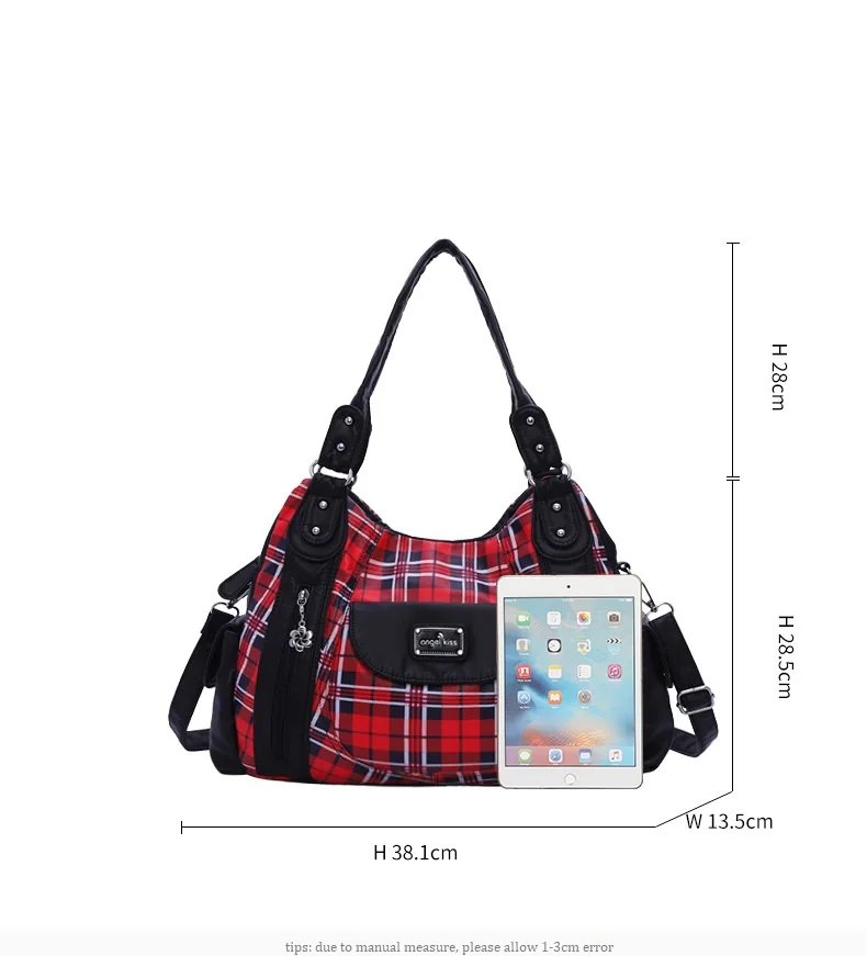 Women’s plaid PU leather shoulder handbag