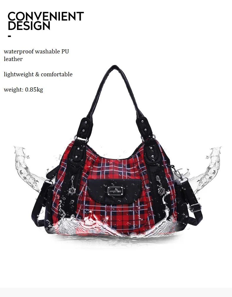Women’s plaid PU leather shoulder handbag