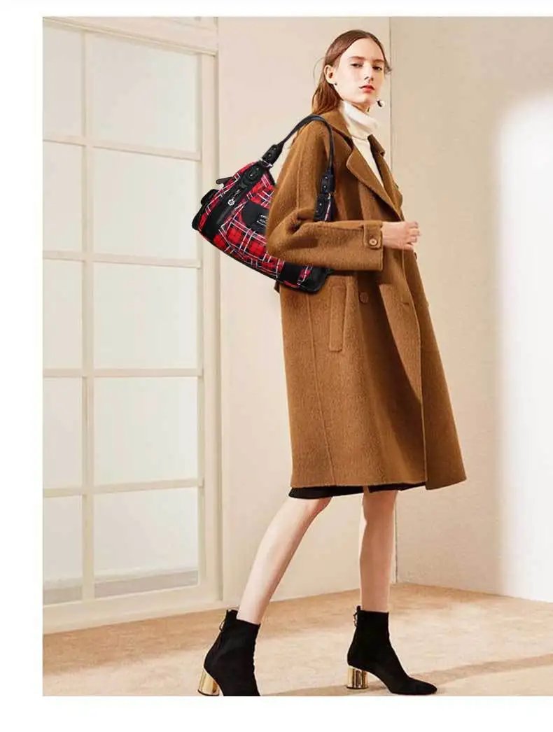 Women’s plaid PU leather shoulder handbag