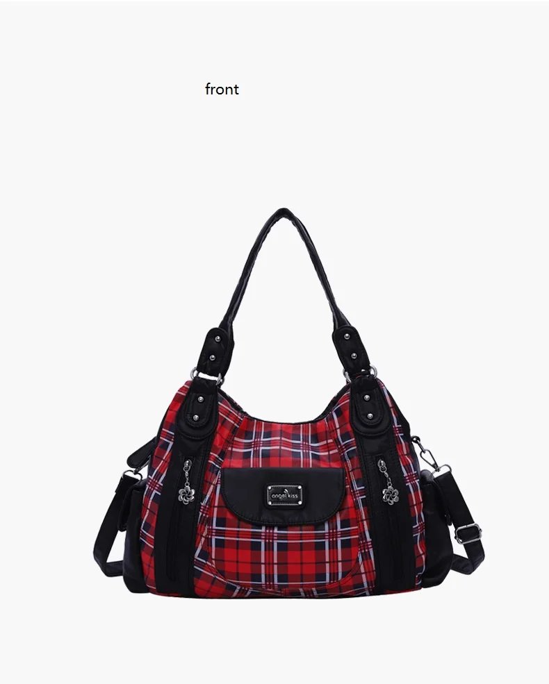 Women’s plaid PU leather shoulder handbag