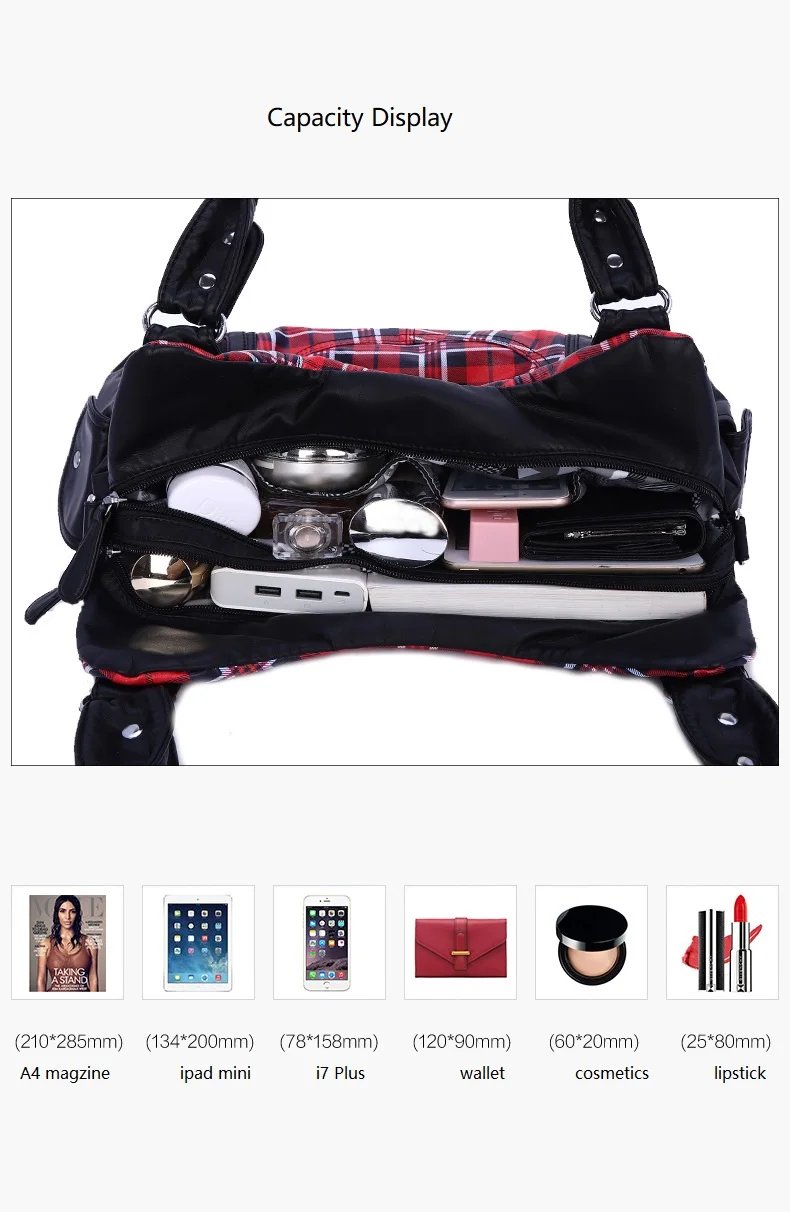 Women’s plaid PU leather shoulder handbag