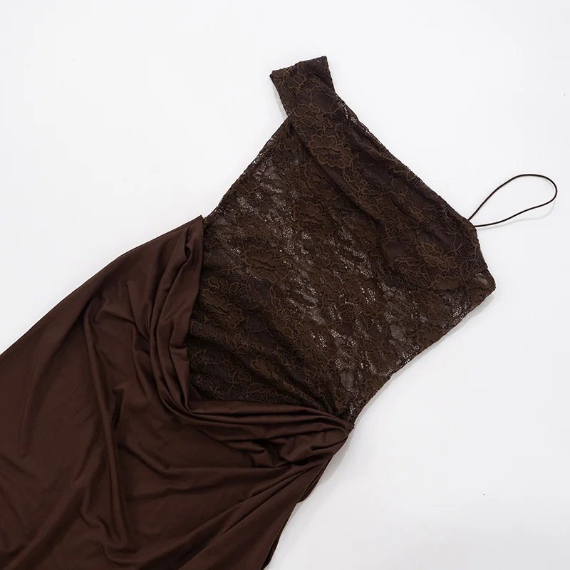 One Shoulder Lace Maxi Dress Backless Evening Gown