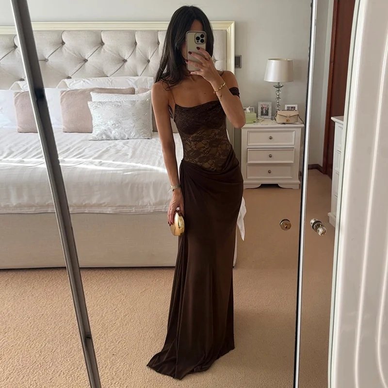 One Shoulder Lace Maxi Dress Backless Evening Gown