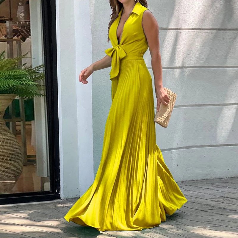 Elegant V Neck Sleeveless Jumpsuit Pleated High Waist Elegant V Neck Sleeveless Jumpsuit Pleated High Waist