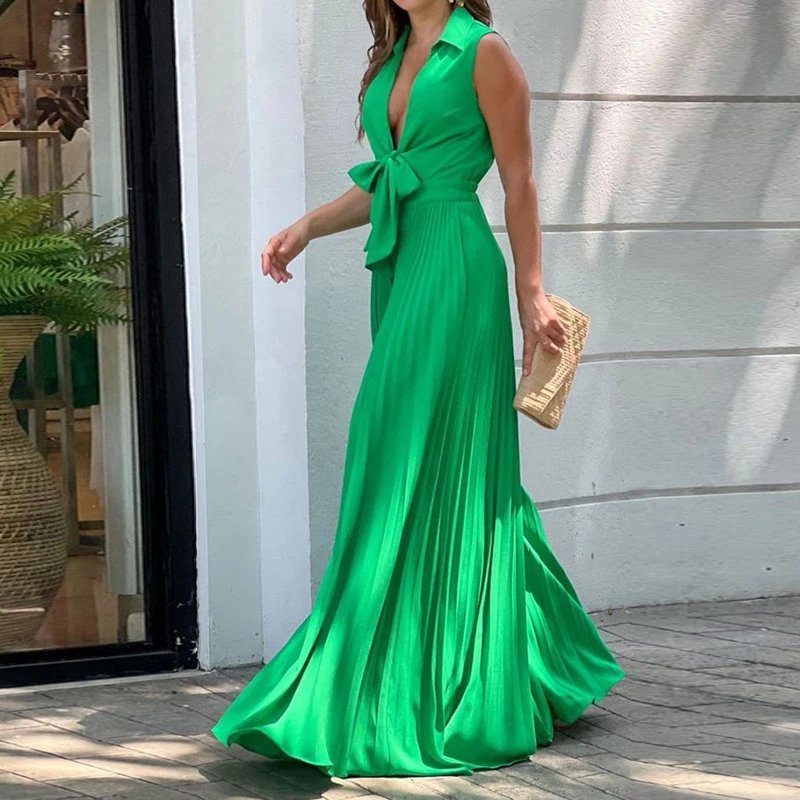 Elegant V Neck Sleeveless Jumpsuit Pleated High Waist Elegant V Neck Sleeveless Jumpsuit Pleated High Waist