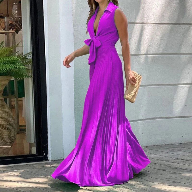 Elegant V Neck Sleeveless Jumpsuit Pleated High Waist Elegant V Neck Sleeveless Jumpsuit Pleated High Waist