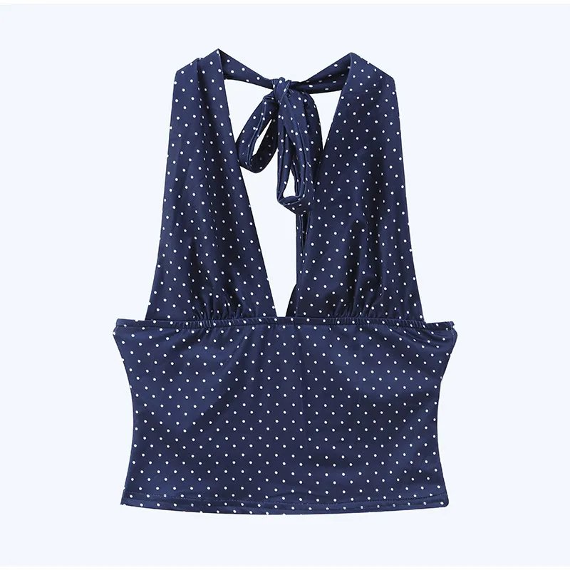 Polka Dot Halter Mini Skirt Set for Women Summer Chic