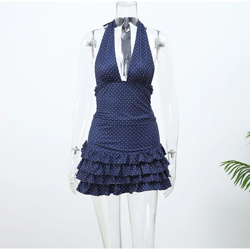 Polka Dot Halter Mini Skirt Set for Women Summer Chic