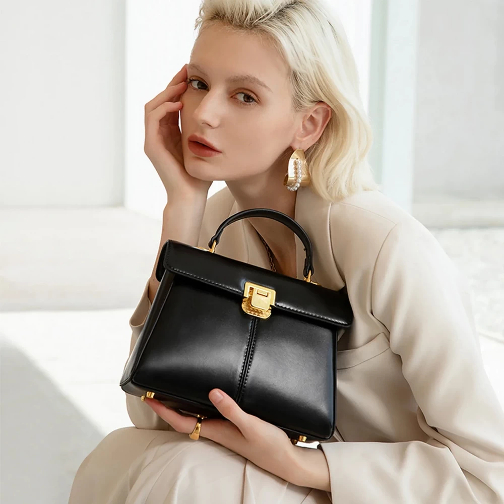 Luxury Genuine Leather Handbag Women Elegant Crossbody