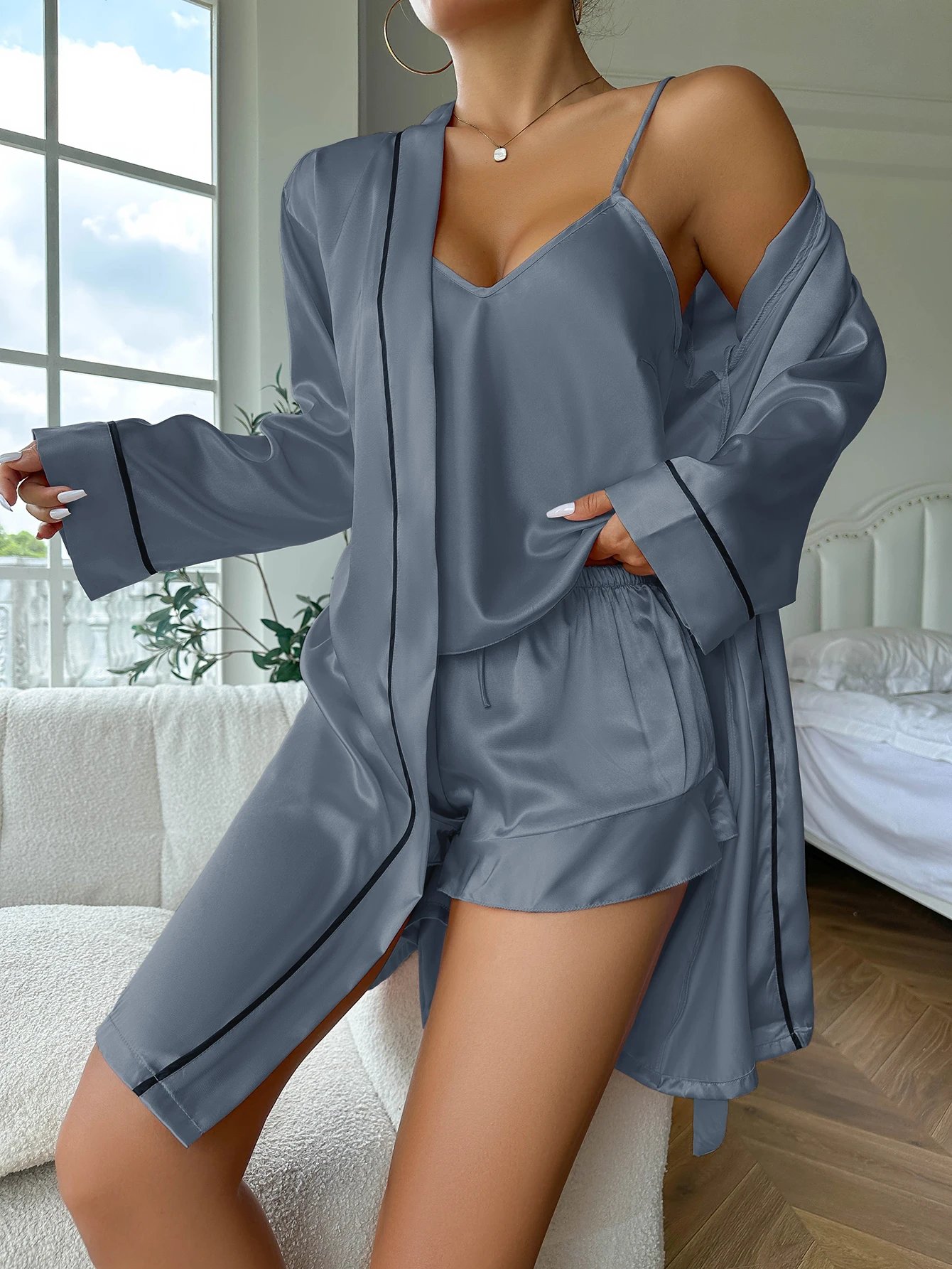 3-Piece Satin Pajama Set – Women’s Luxury Sleepwear