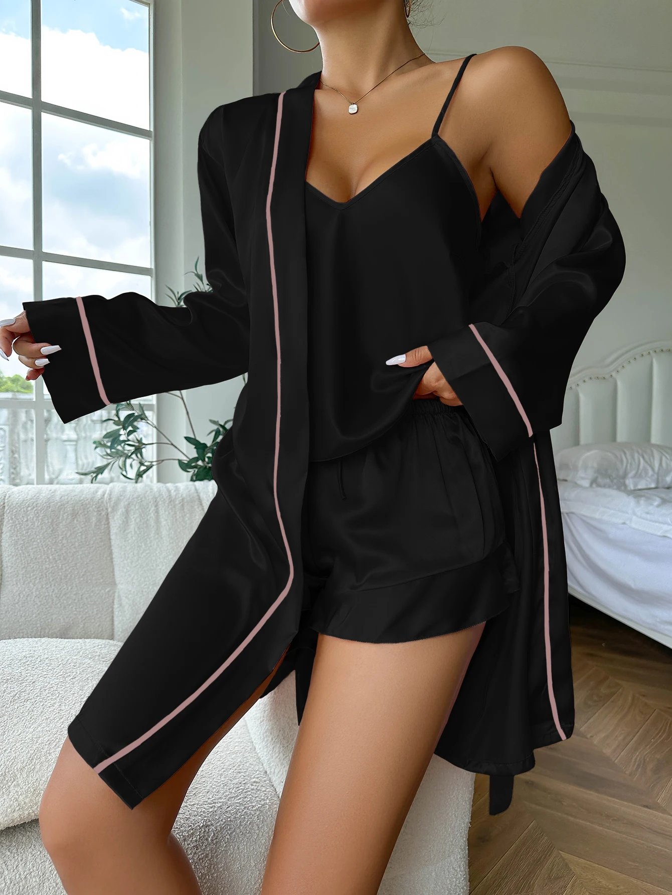 3-Piece Satin Pajama Set – Women’s Luxury Sleepwear