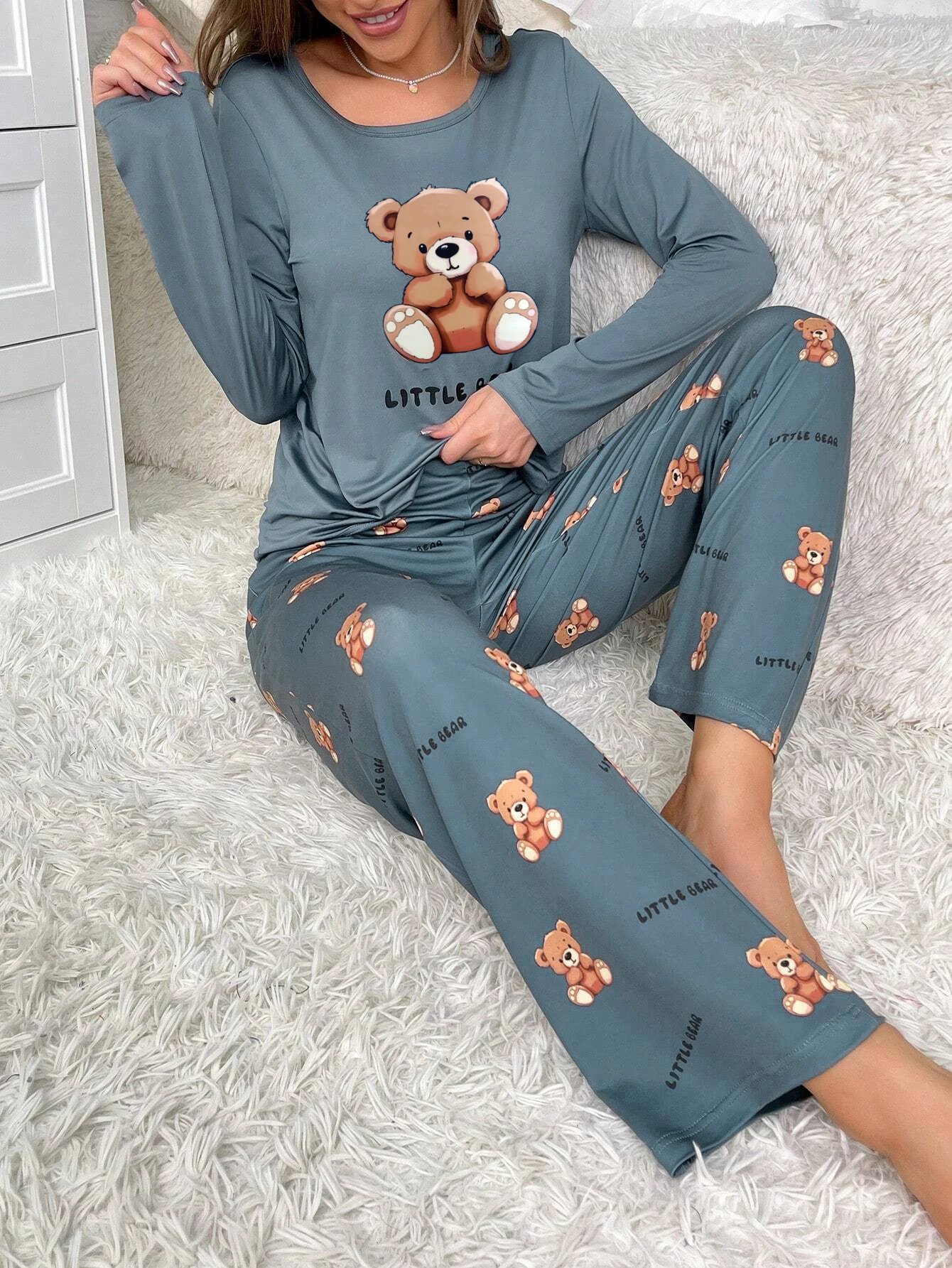 Teddy Bear Print Pajama Set – Women’s Cozy Sleepwear