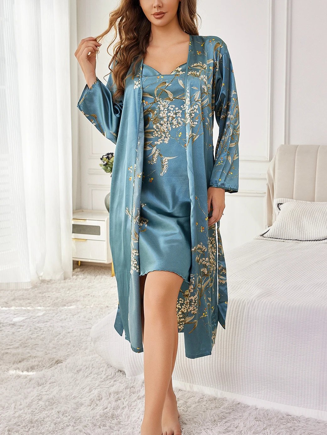 Floral Satin Nightdress Set – Women’s Elegant Sleepwear