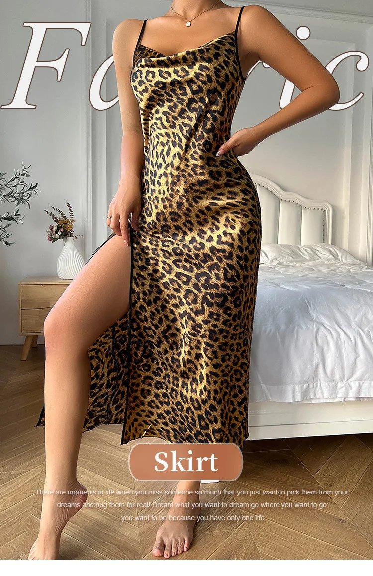 Leopard Print Satin Nightdress – Women’s Sexy Sleepwear Leopard Print Satin Nightdress – Women’s Sexy Sleepwear