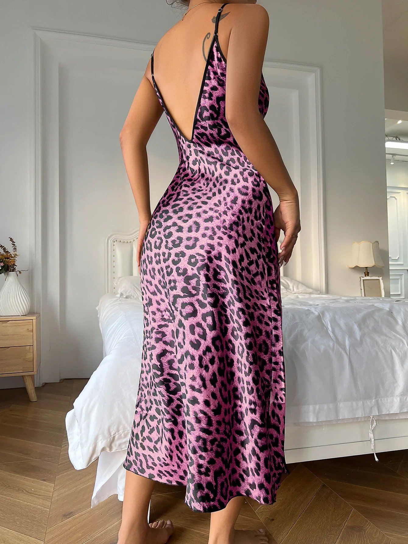 Leopard Print Satin Nightdress – Women’s Sexy Sleepwear Leopard Print Satin Nightdress – Women’s Sexy Sleepwear