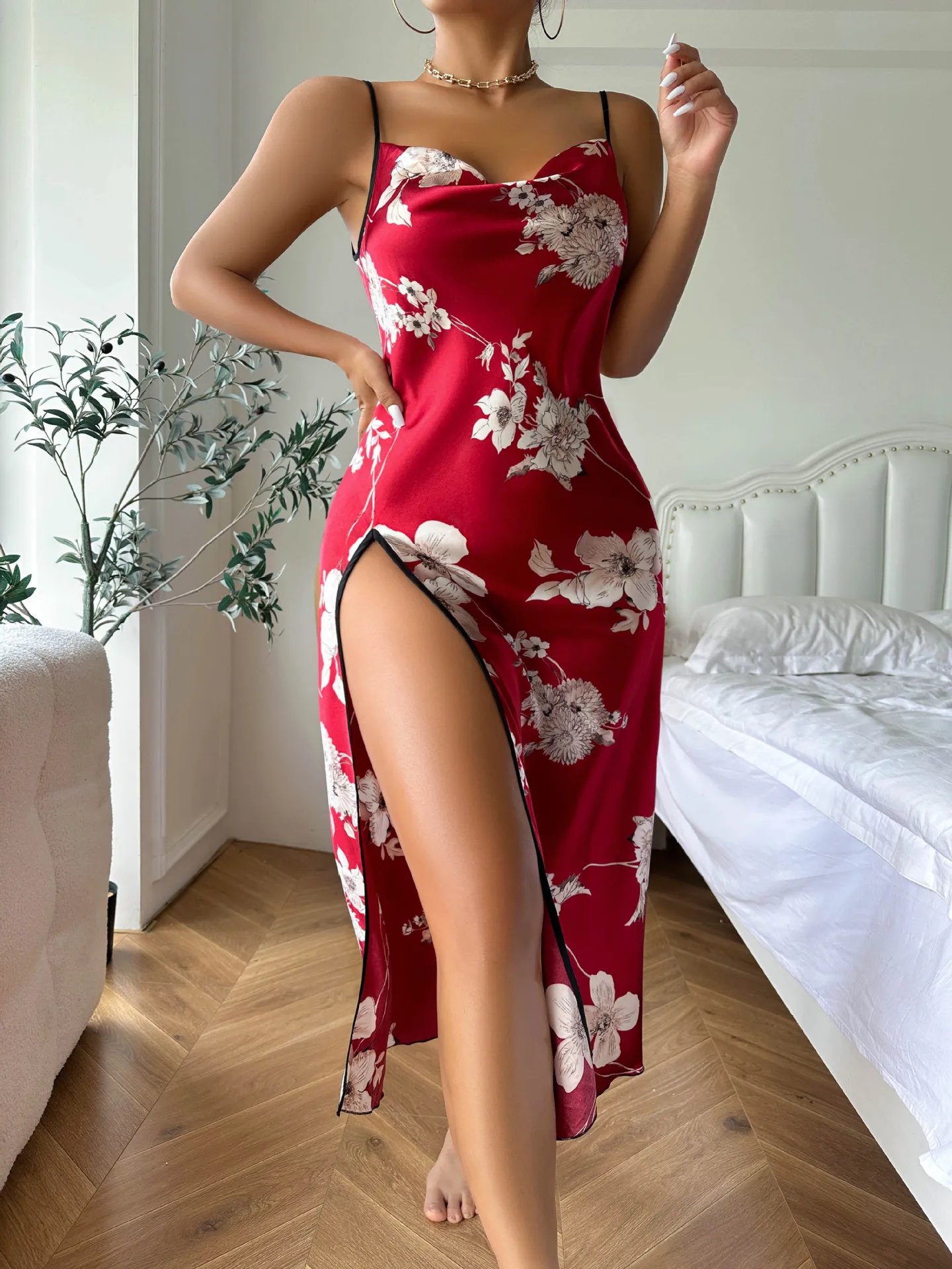 Leopard Print Satin Nightdress – Women’s Sexy Sleepwear Leopard Print Satin Nightdress – Women’s Sexy Sleepwear