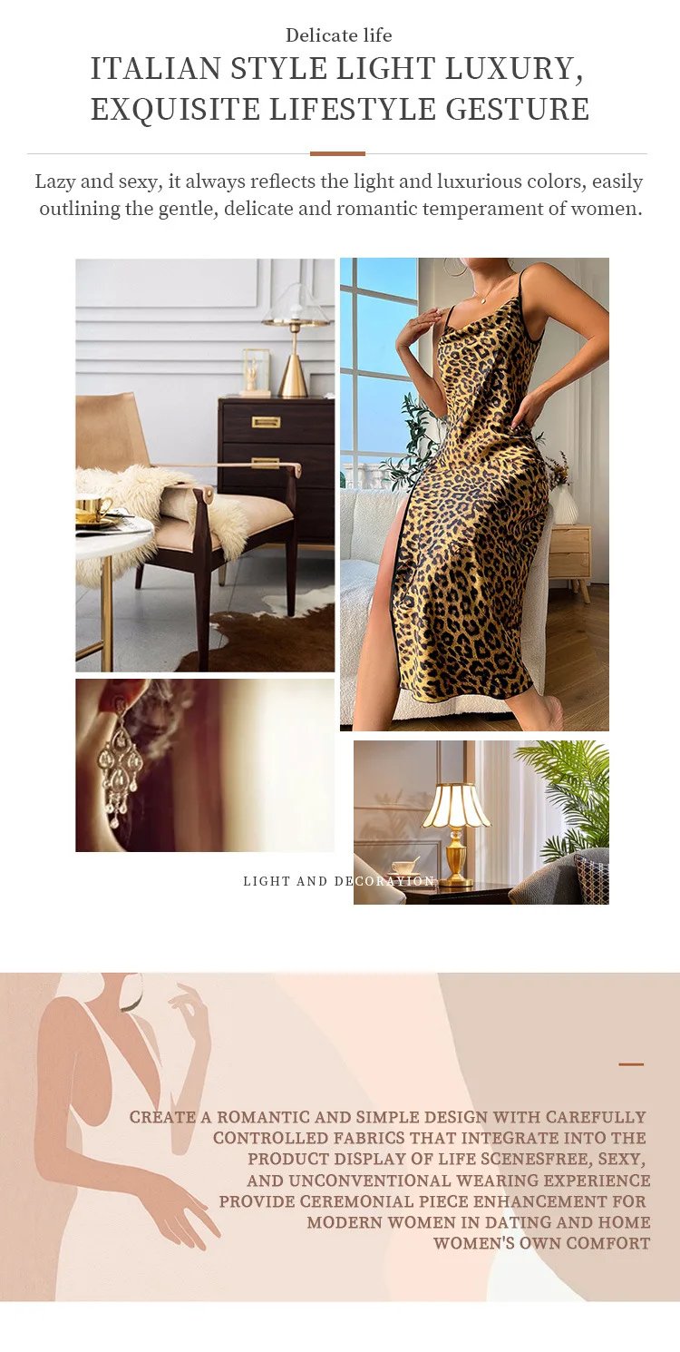 Leopard Print Satin Nightdress – Women’s Sexy Sleepwear Leopard Print Satin Nightdress – Women’s Sexy Sleepwear