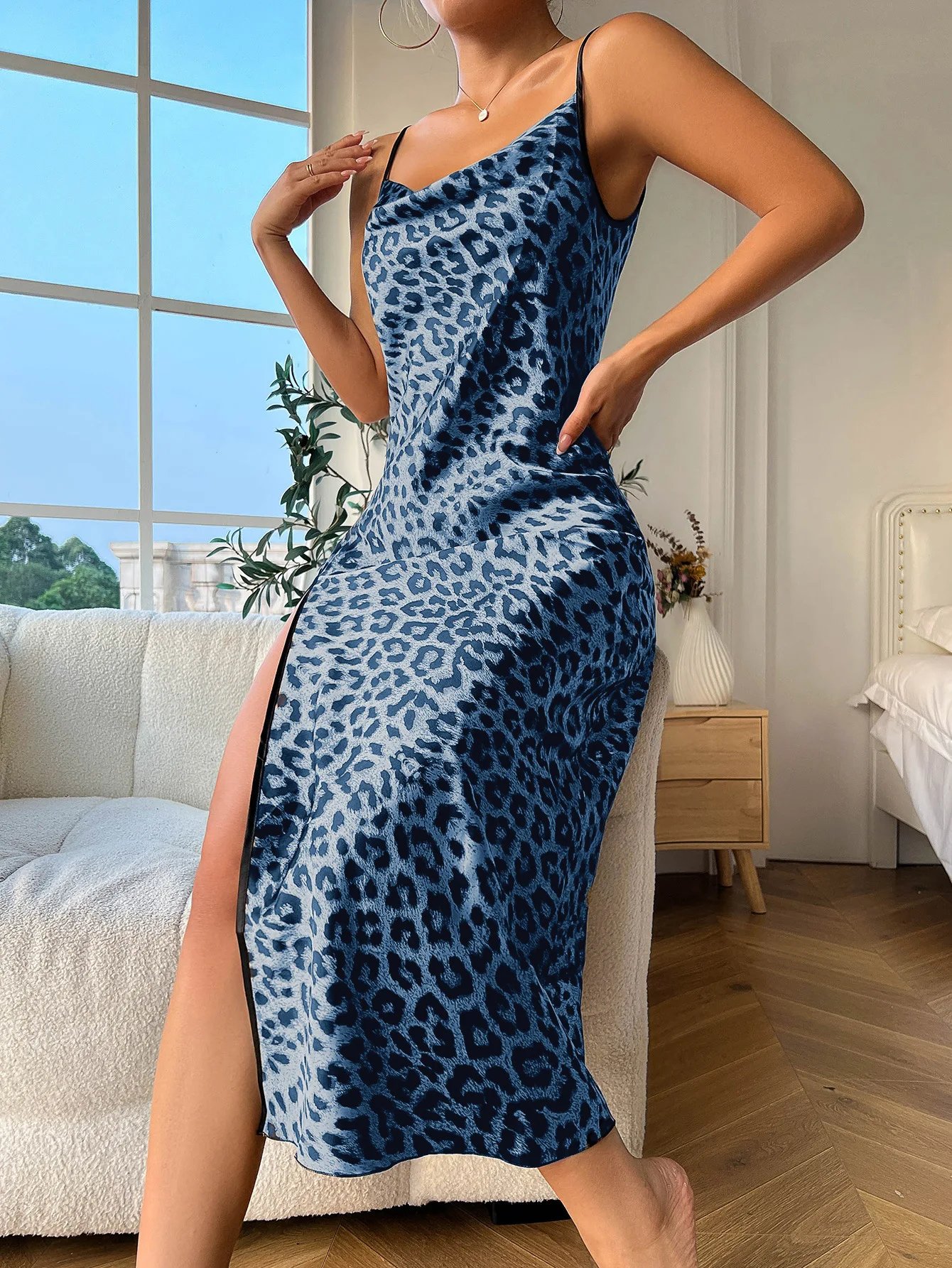 Leopard Print Satin Nightdress – Women’s Sexy Sleepwear Leopard Print Satin Nightdress – Women’s Sexy Sleepwear