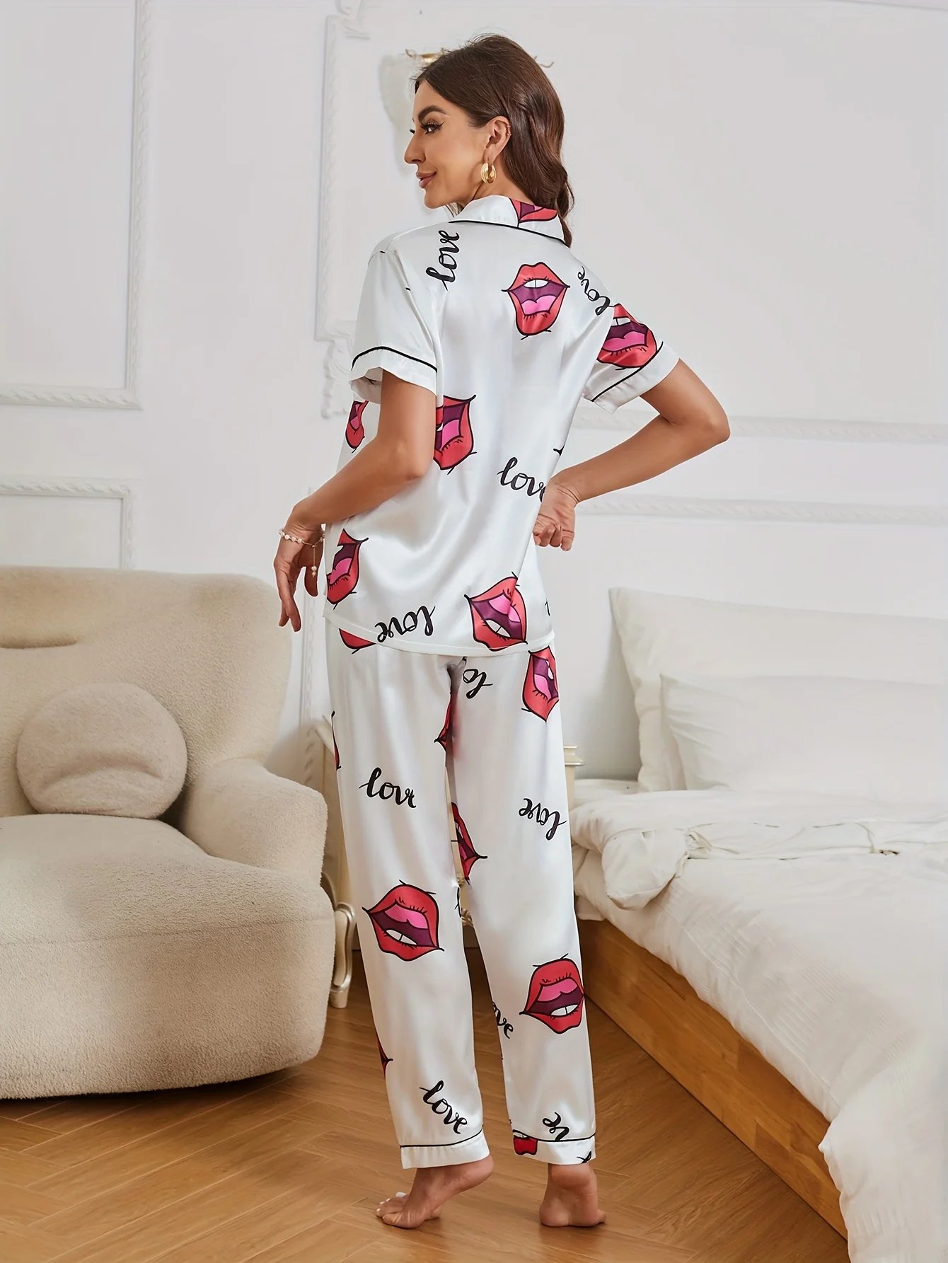 Printed Satin Pajama Set – Women’s Stylish Sleepwear