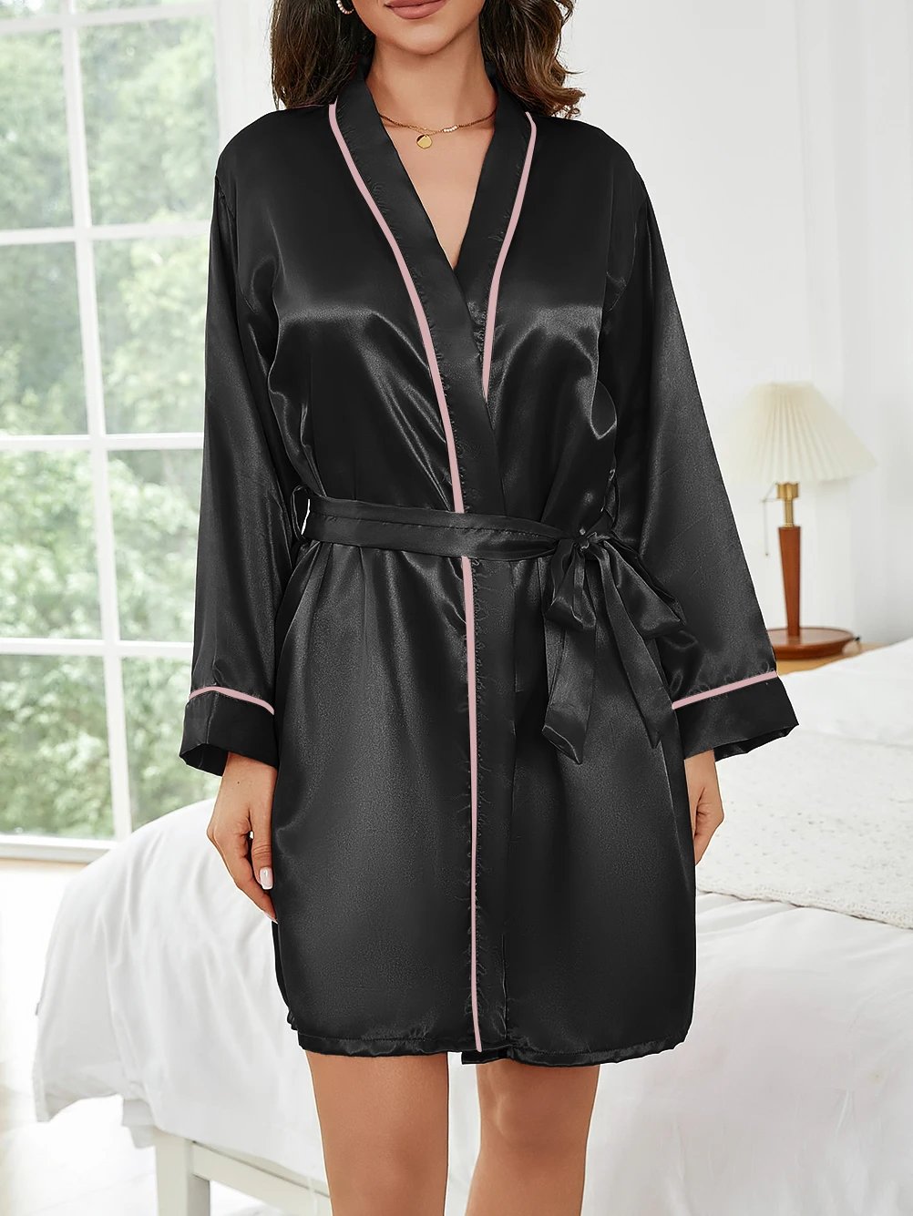 Pure Color Satin Short Robe – Women’s Sleepwear