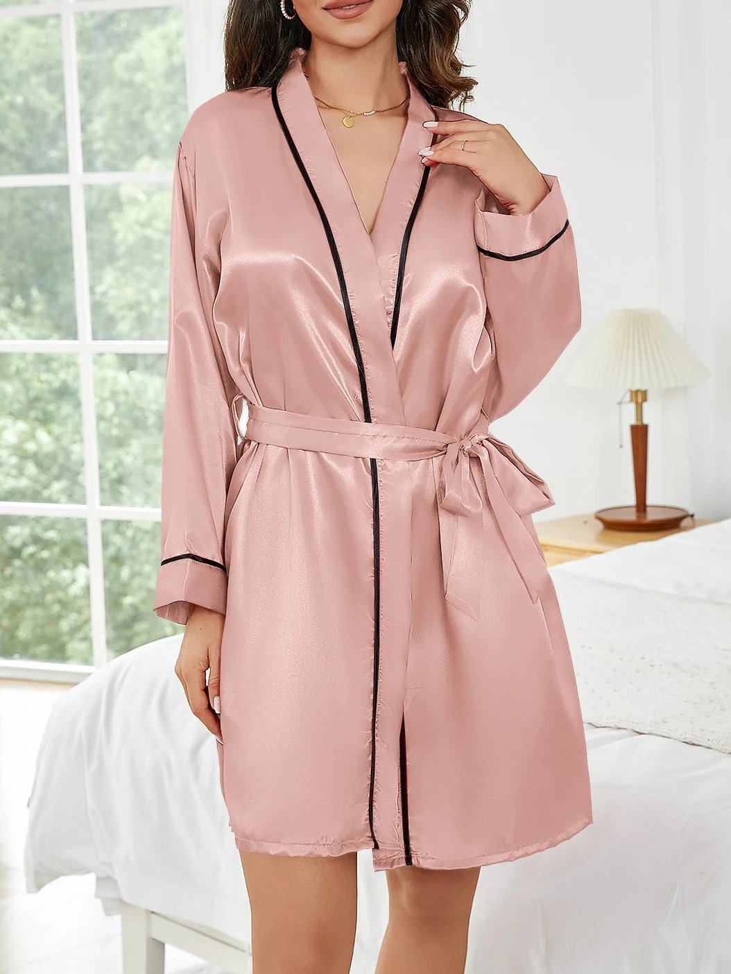 Pure Color Satin Short Robe – Women’s Sleepwear
