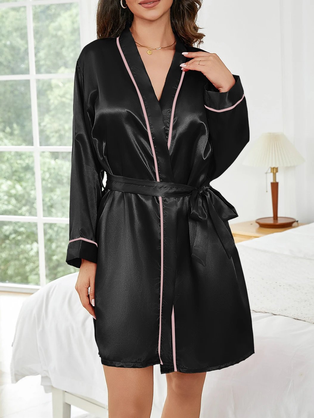 Pure Color Satin Short Robe – Women’s Sleepwear