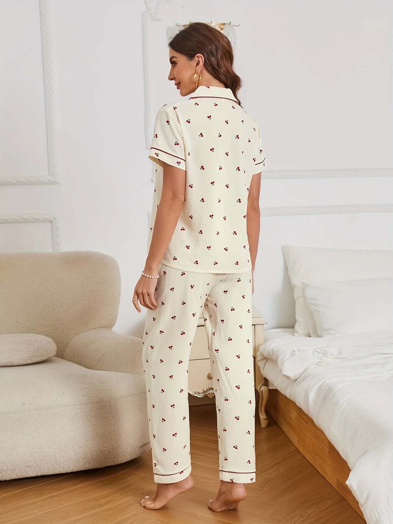 Cherry Print Pajama Set – Women’s Satin Sleepwear Cherry Print Pajama Set – Women’s Satin Sleepwear