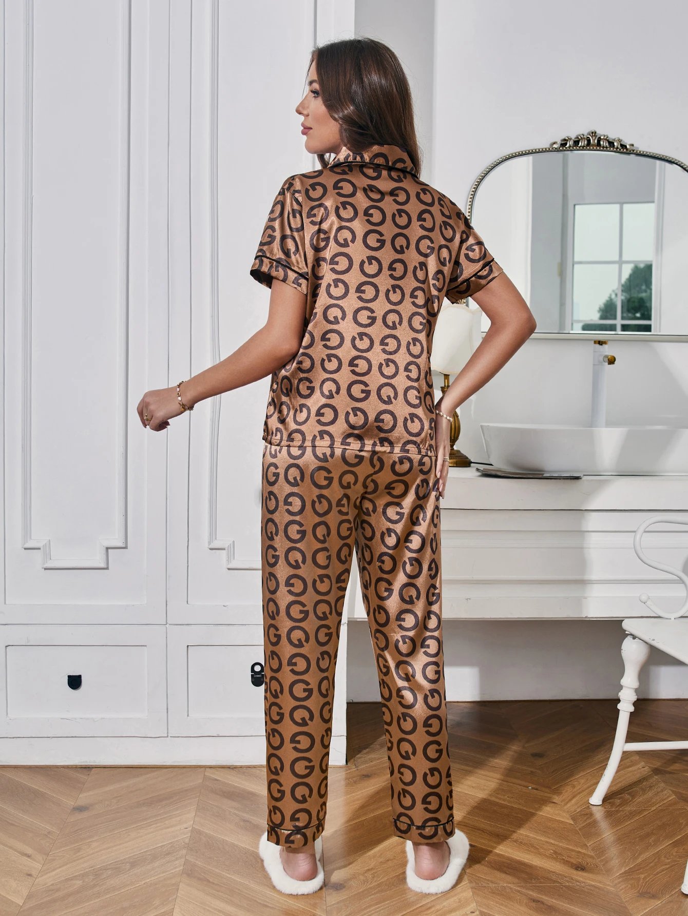 Casual Letter Satin Pajama Set – Women’s Sleepwear