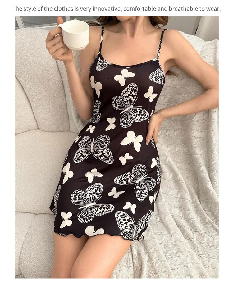 Butterfly Print Nightdress – Women’s Sexy Sleepwear