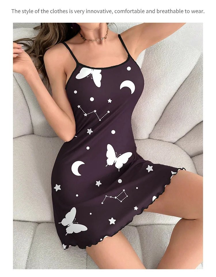 Butterfly Print Nightdress – Women’s Sexy Sleepwear