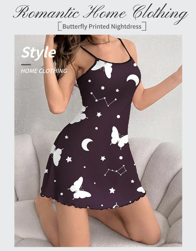 Butterfly Print Nightdress – Women’s Sexy Sleepwear