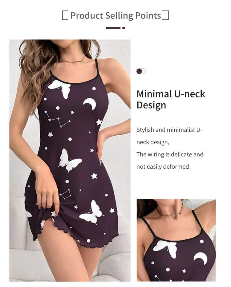 Butterfly Print Nightdress – Women’s Sexy Sleepwear
