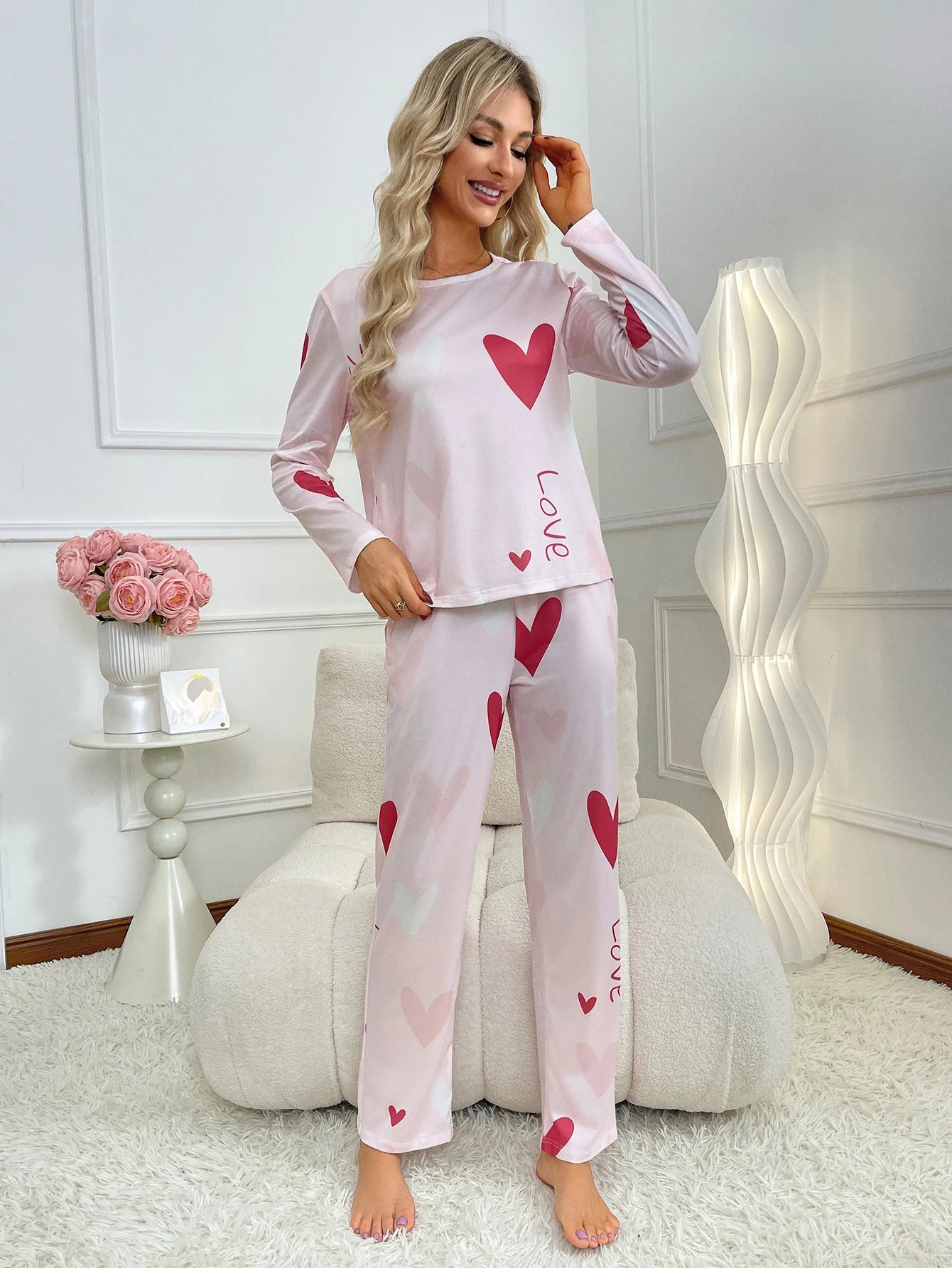 Love Print Pajama Set – Women’s Two Piece Sleepwear