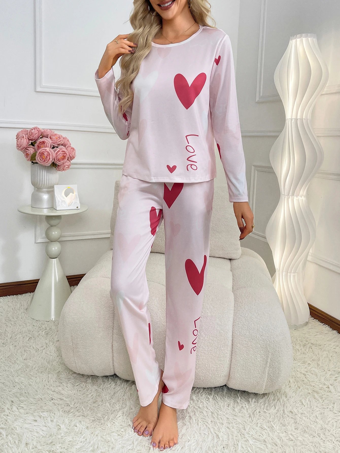 Love Print Pajama Set – Women’s Two Piece Sleepwear