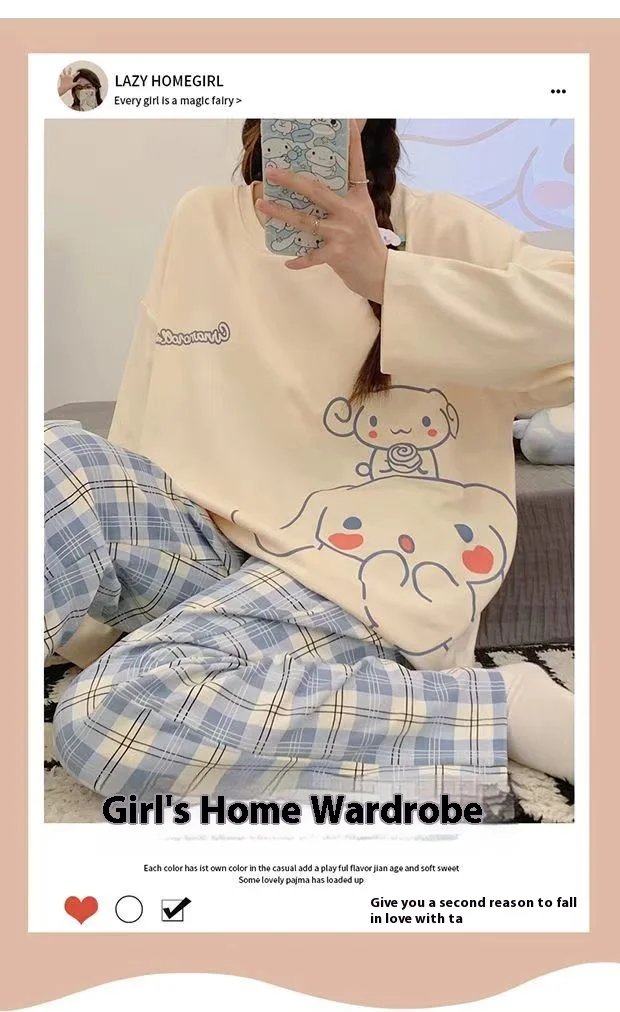Cartoon Print Pajama Set for Women - Long Sleeve