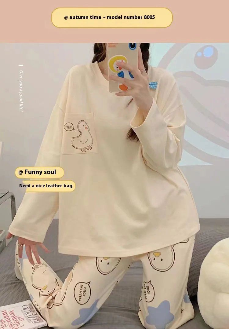 Cartoon Print Pajama Set for Women - Long Sleeve