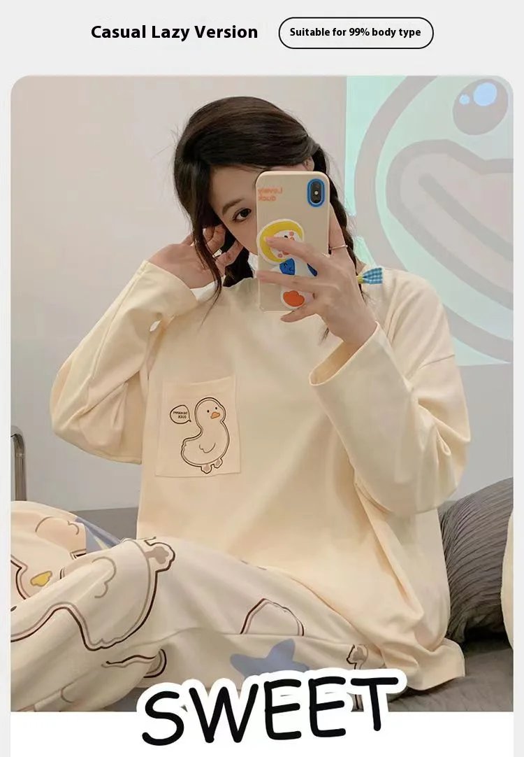 Cartoon Print Pajama Set for Women - Long Sleeve