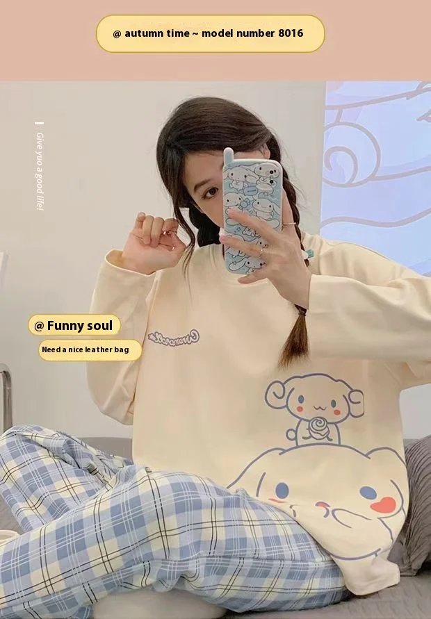 Cartoon Print Pajama Set for Women - Long Sleeve