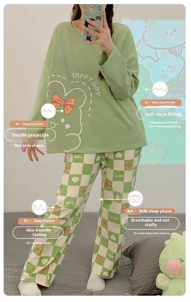 Cartoon Print Pajama Set for Women - Long Sleeve