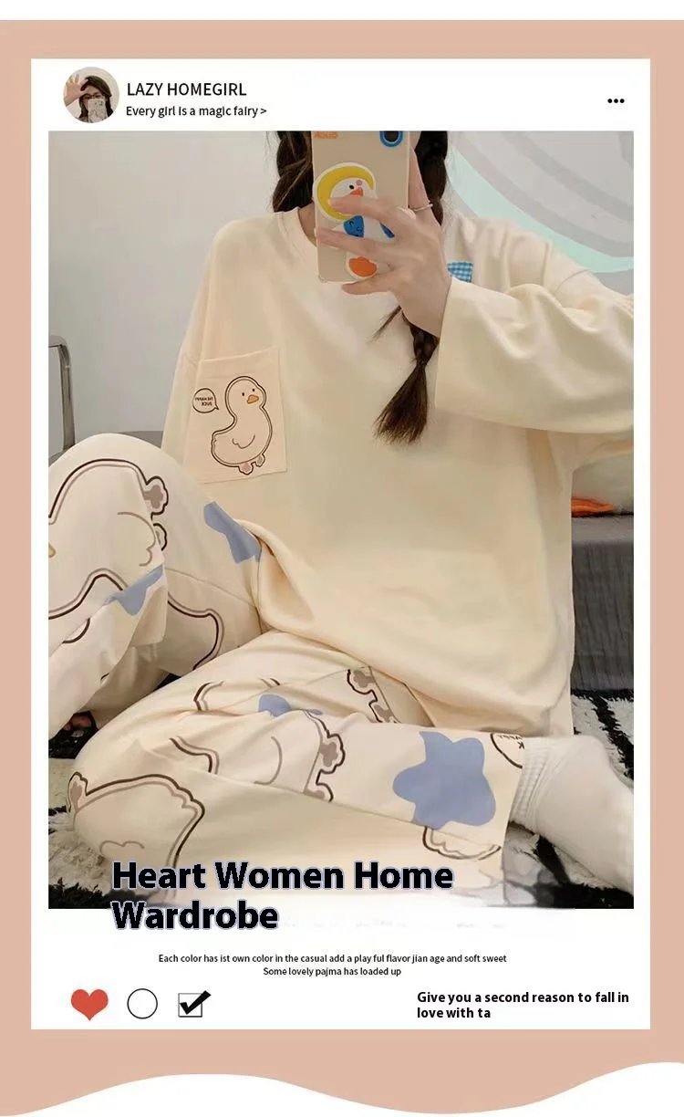 Cartoon Print Pajama Set for Women - Long Sleeve